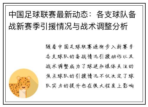 中国足球联赛最新动态：各支球队备战新赛季引援情况与战术调整分析