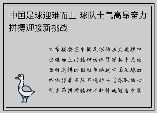 中国足球迎难而上 球队士气高昂奋力拼搏迎接新挑战