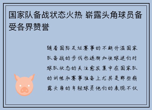 国家队备战状态火热 崭露头角球员备受各界赞誉