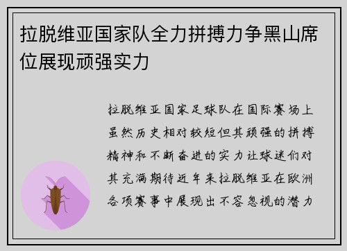 拉脱维亚国家队全力拼搏力争黑山席位展现顽强实力